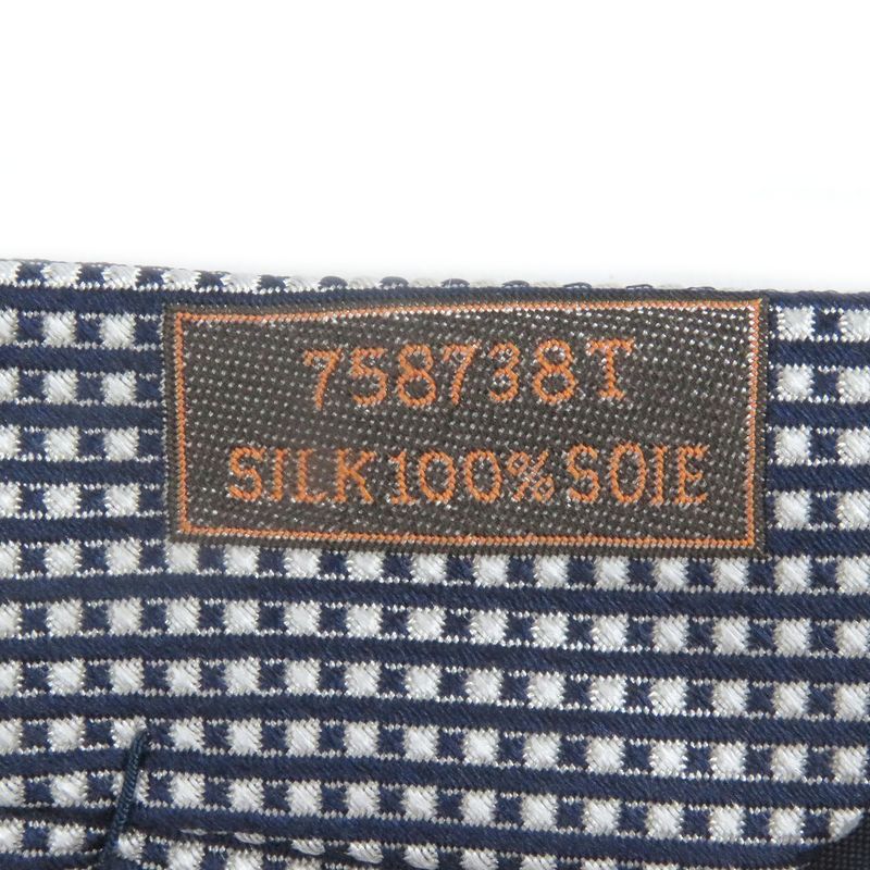 Hermes 758738t 100% Silk Block Check Regular Tie Bronn Marine Made In France