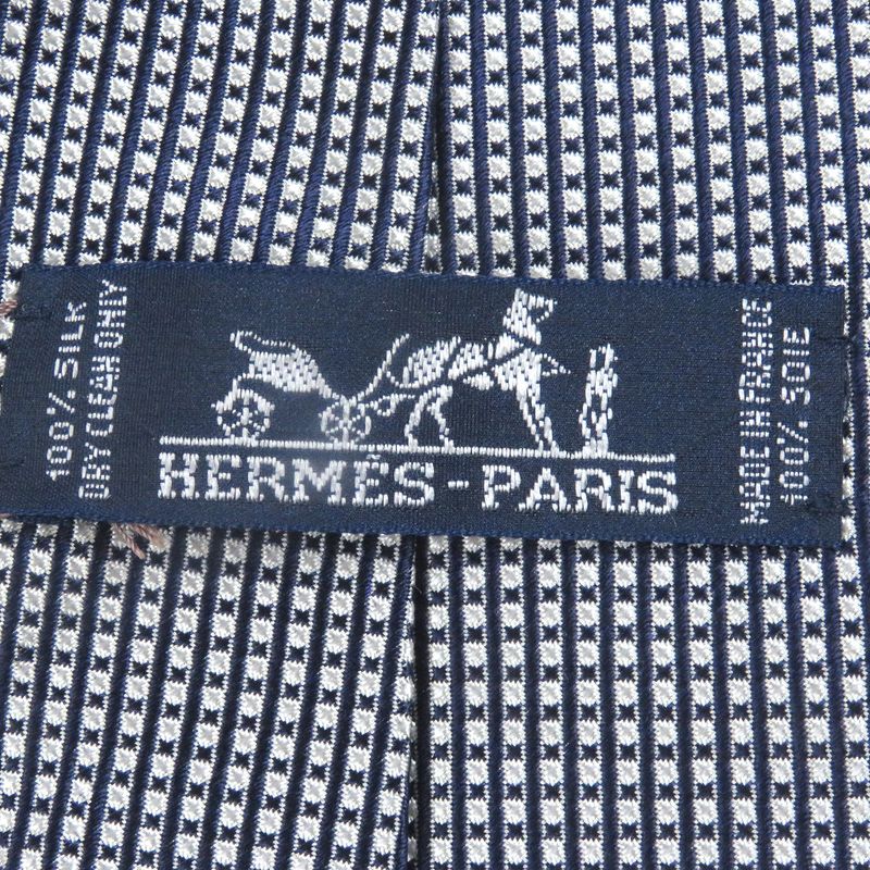 Hermes 758738t 100% Silk Block Check Regular Tie Bronn Marine Made In France