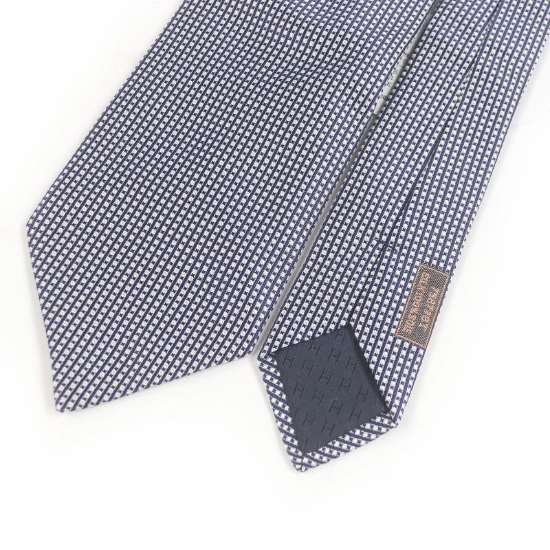 Hermes 758738t 100% Silk Block Check Regular Tie Bronn Marine Made In France