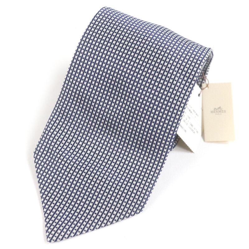 Hermes 758738t 100% Silk Block Check Regular Tie Bronn Marine Made In France