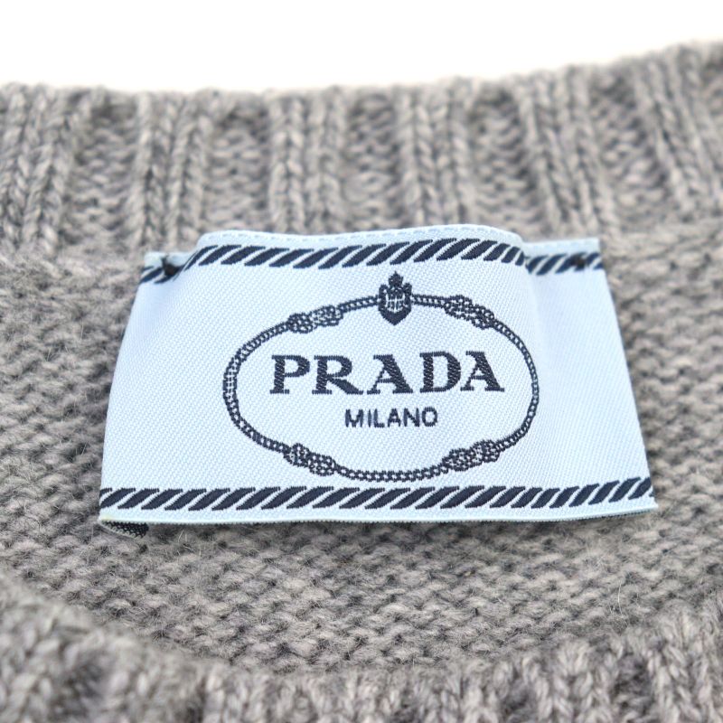Prada 2021 P24m2a Virgin Wool Cashmere Logo Embroidery Crew Neck Knit Sweater