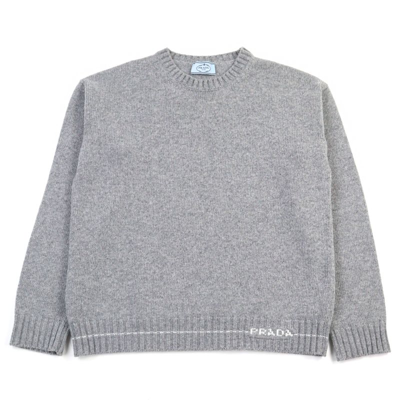 Prada 2021 P24m2a Virgin Wool Cashmere Logo Embroidery Crew Neck Knit Sweater