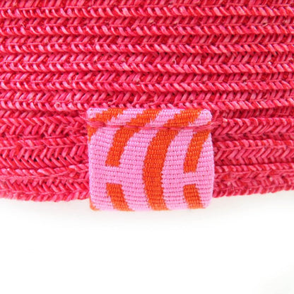 Hermes 221035n Emma Cap Geranium/rose/orange Crudo Cell Paper Hat 58 Made In