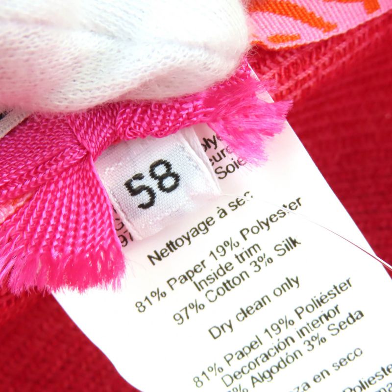 Hermes 221035n Emma Cap Geranium/rose/orange Crudo Cell Paper Hat 58 Made In