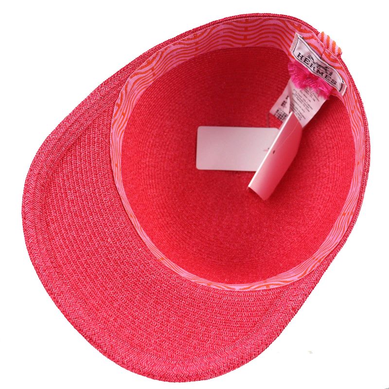 Hermes 221035n Emma Cap Geranium/rose/orange Crudo Cell Paper Hat 58 Made In