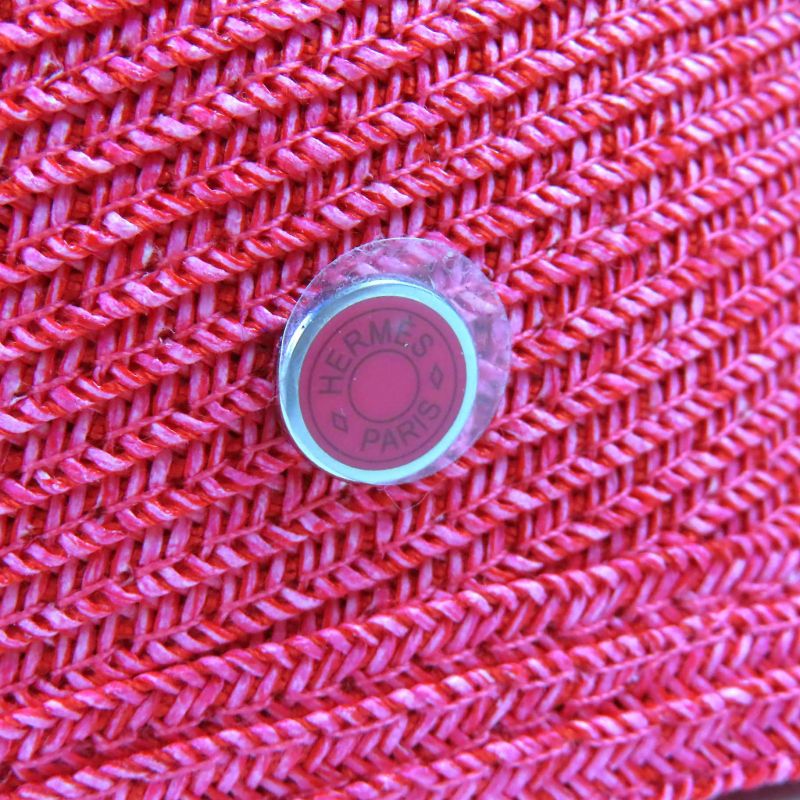 Hermes 221035n Emma Cap Geranium/rose/orange Crudo Cell Paper Hat 58 Made In