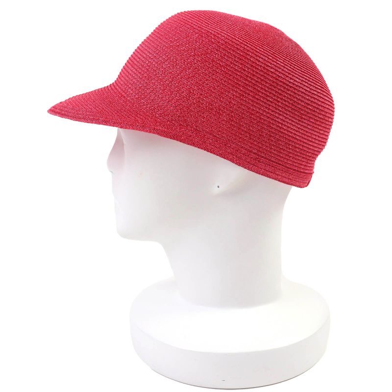 Hermes 221035n Emma Cap Geranium/rose/orange Crudo Cell Paper Hat 58 Made In