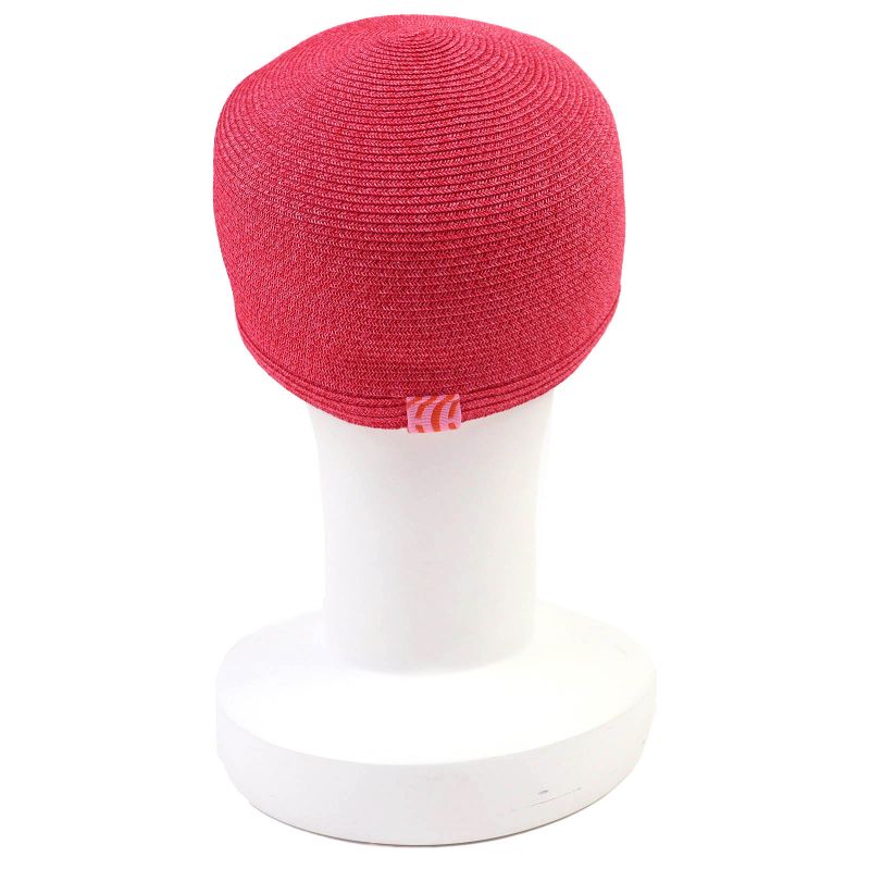 Hermes 221035n Emma Cap Geranium/rose/orange Crudo Cell Paper Hat 58 Made In