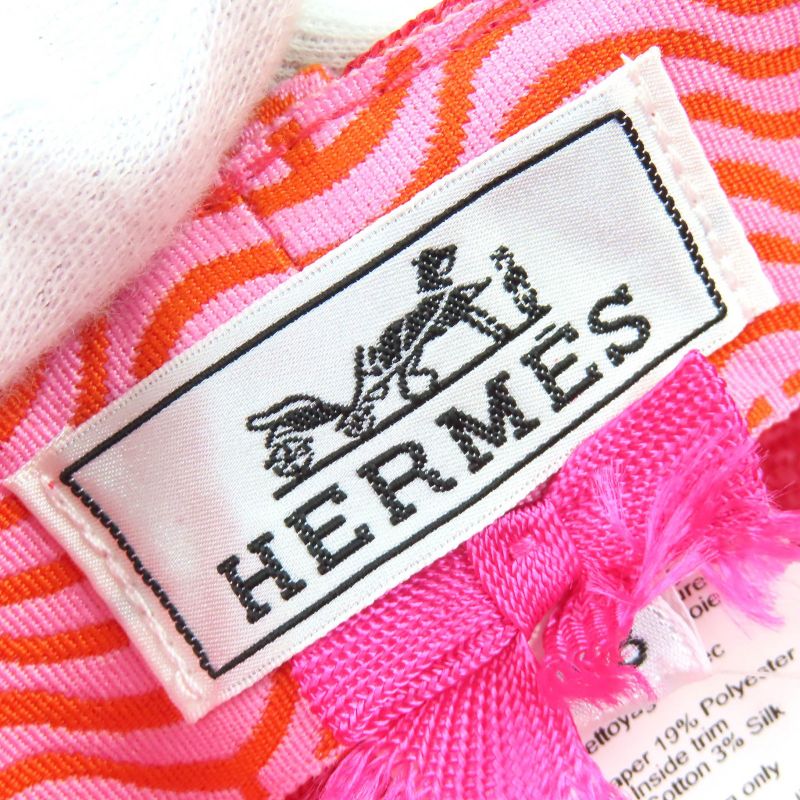 Hermes 221035n Emma Cap Geranium/rose/orange Crudo Cell Paper Hat 58 Made In