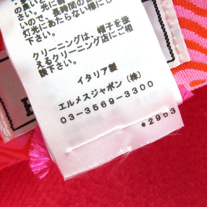 Hermes 221035n Emma Cap Geranium/rose/orange Crudo Cell Paper Hat 58 Made In