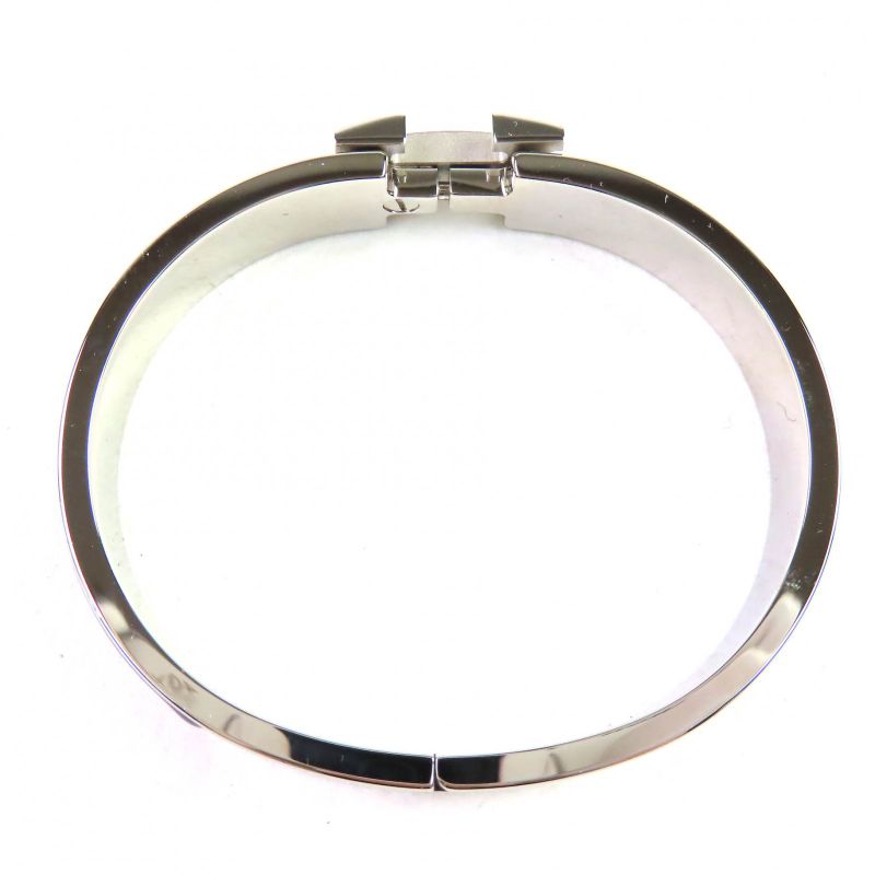 Hermes Click H Silver Hardware Enamel Bracelet Bangle Purple With Box And