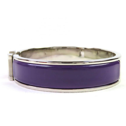 Hermes Click H Silver Hardware Enamel Bracelet Bangle Purple With Box And