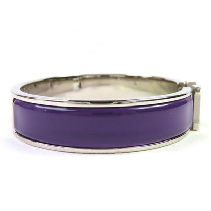 Hermes Click H Silver Hardware Enamel Bracelet Bangle Purple With Box And