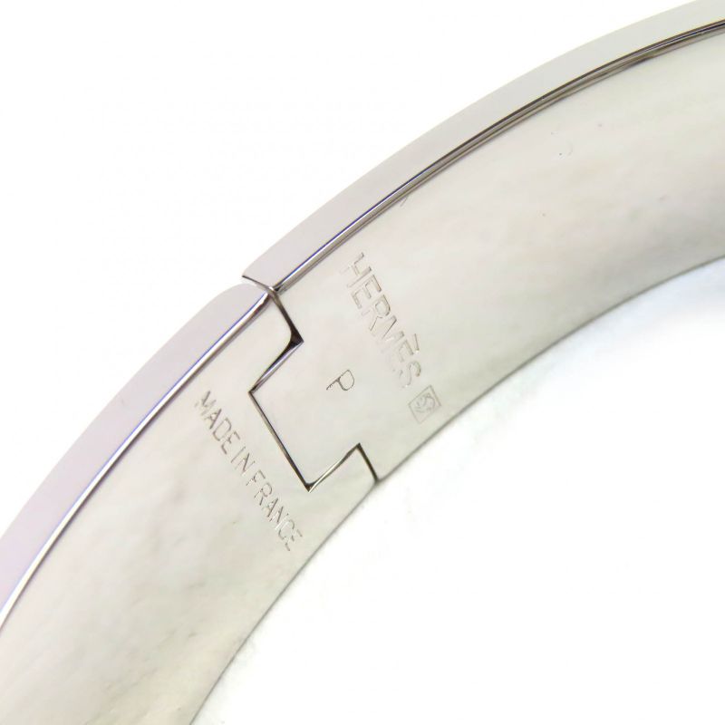 Hermes Click H Silver Hardware Enamel Bracelet Bangle Purple With Box And