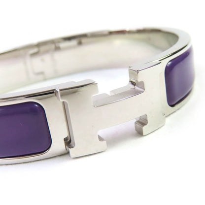 Hermes Click H Silver Hardware Enamel Bracelet Bangle Purple With Box And
