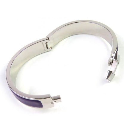 Hermes Click H Silver Hardware Enamel Bracelet Bangle Purple With Box And