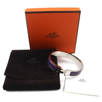 Hermes Click H Silver Hardware Enamel Bracelet Bangle Purple With Box And