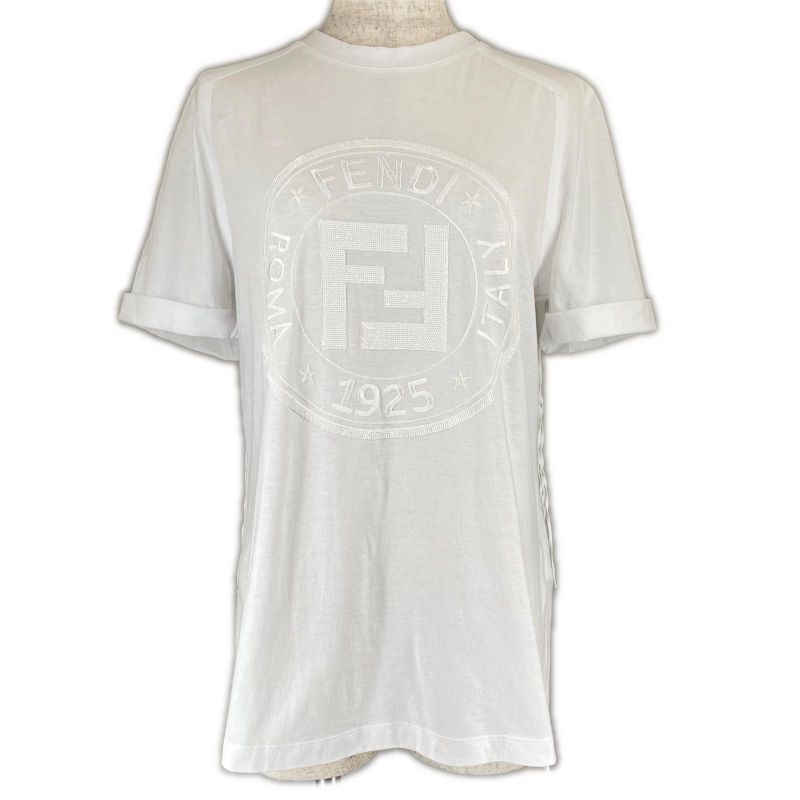 Fendi Fs7111 Zucca Pattern With Logo And Back Fringe Design Short Sleeve