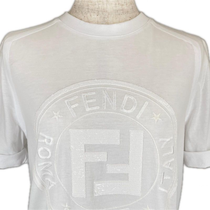 Fendi Fs7111 Zucca Pattern With Logo And Back Fringe Design Short Sleeve