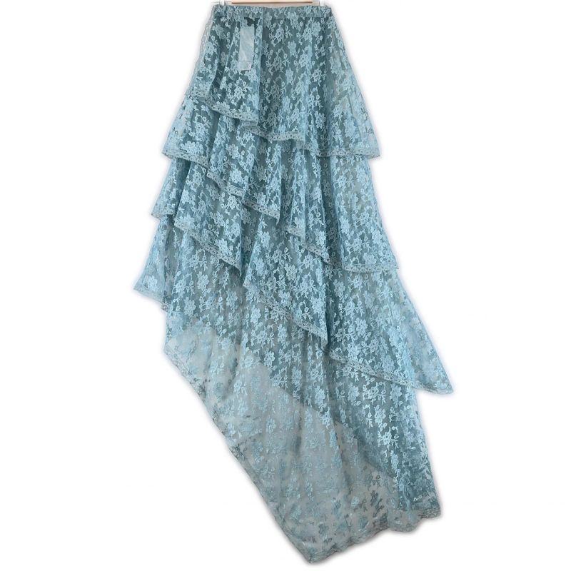 Gucci 22AW 699241 Floral Lace Asymmetrical Maxi Skirt Long Skirt Sac Blue 38