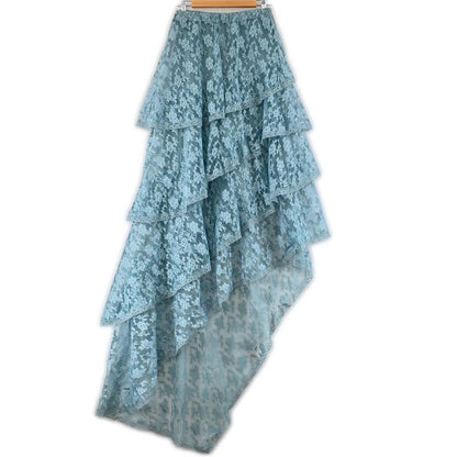 Gucci 22AW 699241 Floral Lace Asymmetrical Maxi Skirt Long Skirt Sac Blue 38
