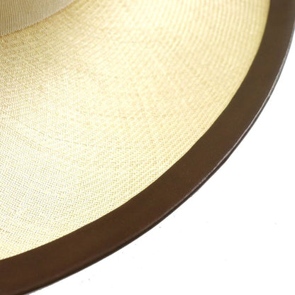 Hermes Motch Hermes 100% Panama Ribbon Leather Trim Wide Brim Straw Hat