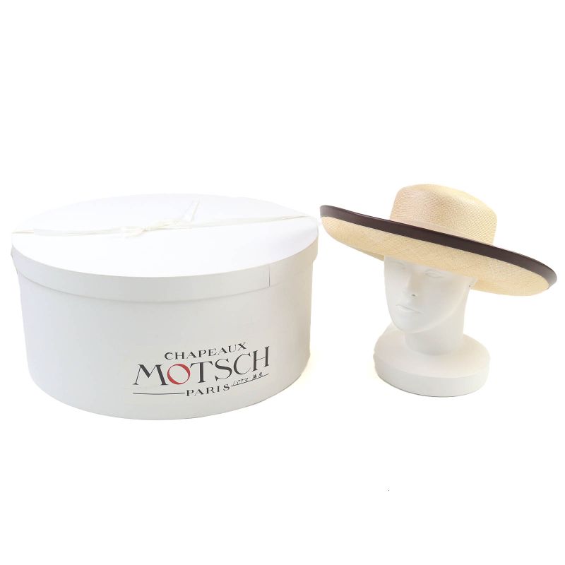 Hermes Motch Hermes 100% Panama Ribbon Leather Trim Wide Brim Straw Hat