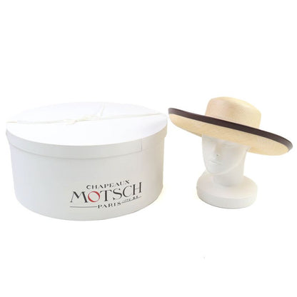 Hermes Motch Hermes 100% Panama Ribbon Leather Trim Wide Brim Straw Hat