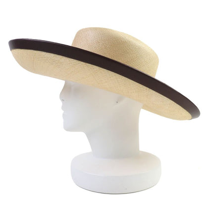 Hermes Motch Hermes 100% Panama Ribbon Leather Trim Wide Brim Straw Hat