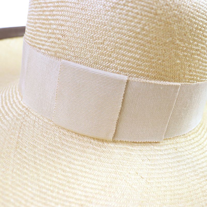 Hermes Motch Hermes 100% Panama Ribbon Leather Trim Wide Brim Straw Hat