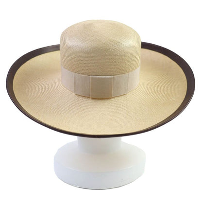 Hermes Motch Hermes 100% Panama Ribbon Leather Trim Wide Brim Straw Hat