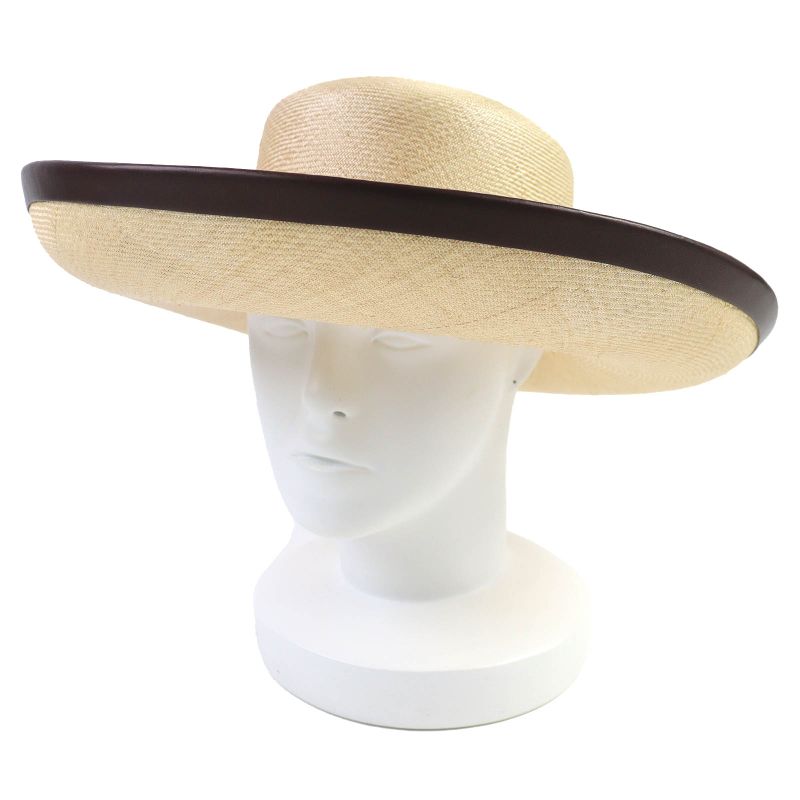 Hermes Motch Hermes 100% Panama Ribbon Leather Trim Wide Brim Straw Hat