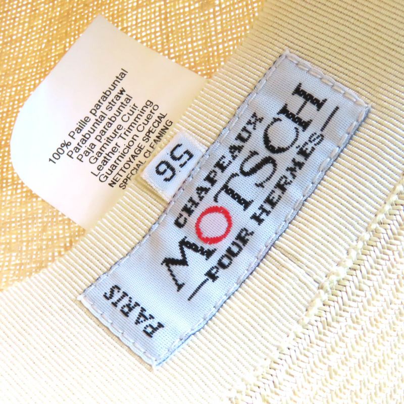 Hermes Motch Hermes 100% Panama Ribbon Leather Trim Wide Brim Straw Hat
