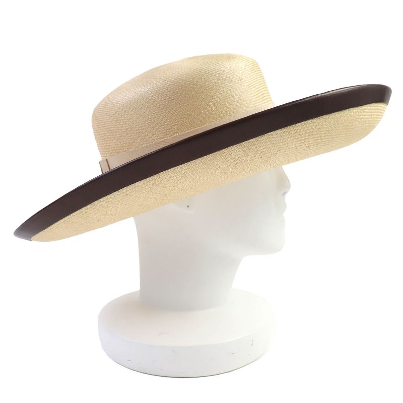 Hermes Motch Hermes 100% Panama Ribbon Leather Trim Wide Brim Straw Hat