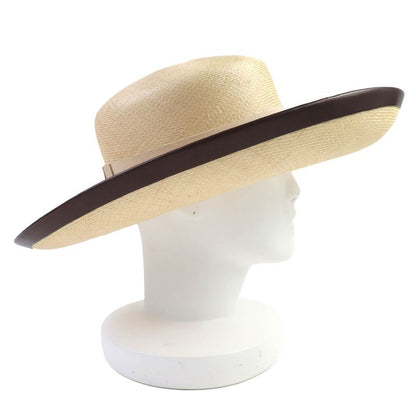 Hermes Motch Hermes 100% Panama Ribbon Leather Trim Wide Brim Straw Hat
