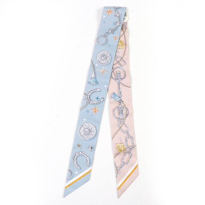 Hermes Twilly CEST LA FETE Serafette 100% Silk BLEU Glacier/rose Scarf With Box