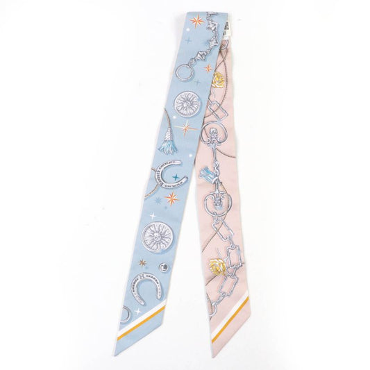Hermes Twilly CEST LA FETE Serafette 100% Silk BLEU Glacier/rose Scarf With Box