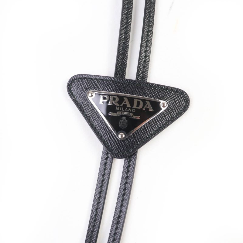 Prada 2ic027 Triangle Logo Triangle Plate Loop Tie Bolo Tie Leather Necklace