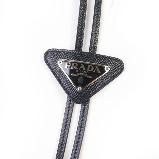 Prada 2ic027 Triangle Logo Triangle Plate Loop Tie Bolo Tie Leather Necklace