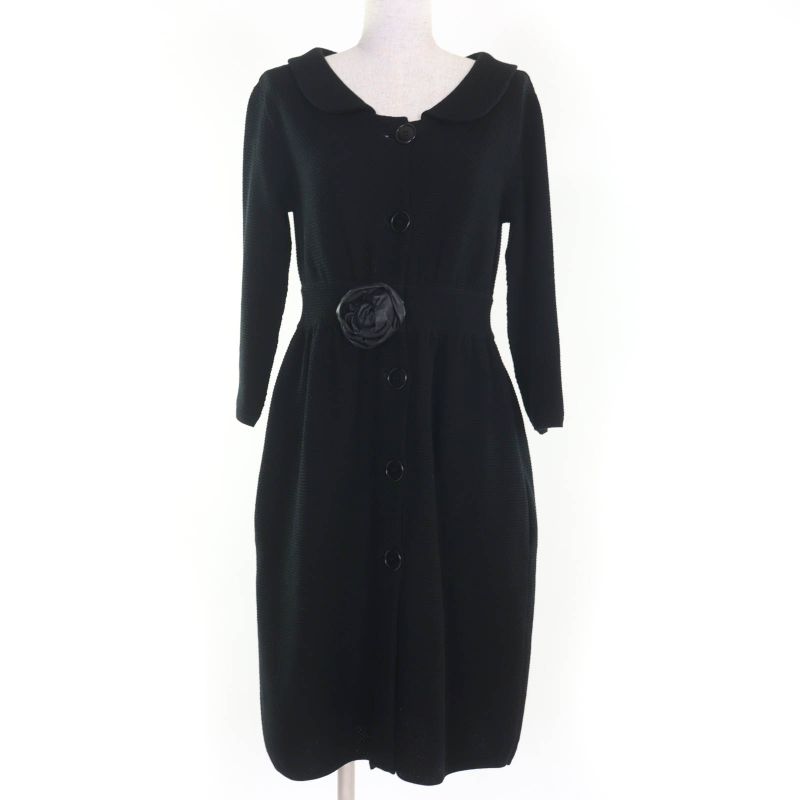 Christian DIOR 1c24801gm528 Cotton 100% Leather Use Knit Coat Black 40 Made In