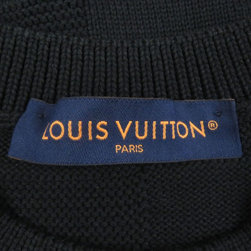 Louis Vuitton 24SS Damier Crew Neck Long Sleeve Knit Sweater Black M Made In