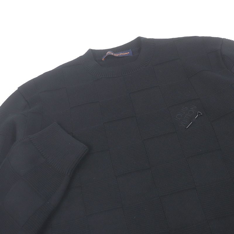 Louis Vuitton 24SS Damier Crew Neck Long Sleeve Knit Sweater Black M Made In