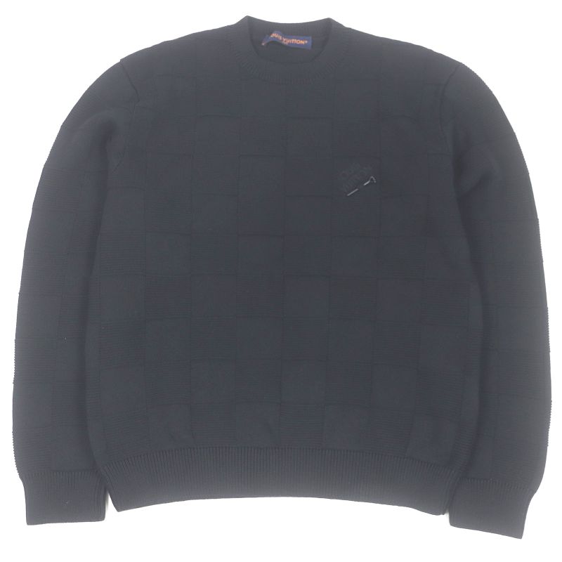 Louis Vuitton 24SS Damier Crew Neck Long Sleeve Knit Sweater Black M Made In