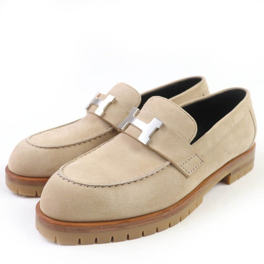 Hermes Loafer Moccasin Foble Suedeleather Silver Hardware H Logo Hardware Beige