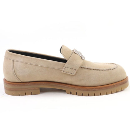 Hermes Loafer Moccasin Foble Suedeleather Silver Hardware H Logo Hardware Beige