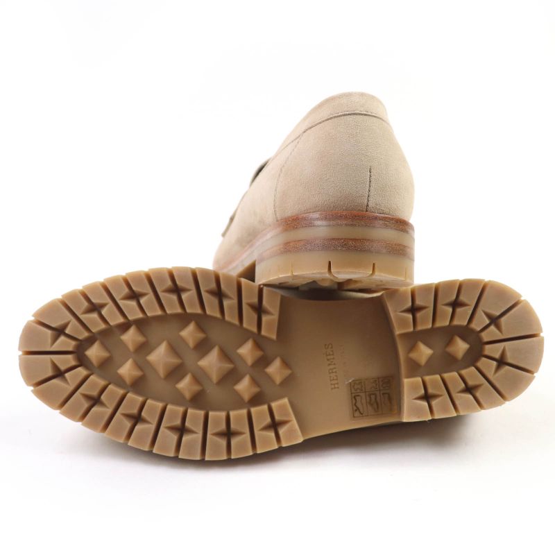 Hermes Loafer Moccasin Foble Suedeleather Silver Hardware H Logo Hardware Beige