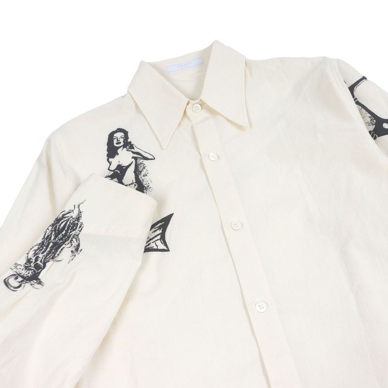 Prada 22SS Sc568 100% Cotton Tattoo Print Long Sleeve Long Sleeve Shirt Ivory