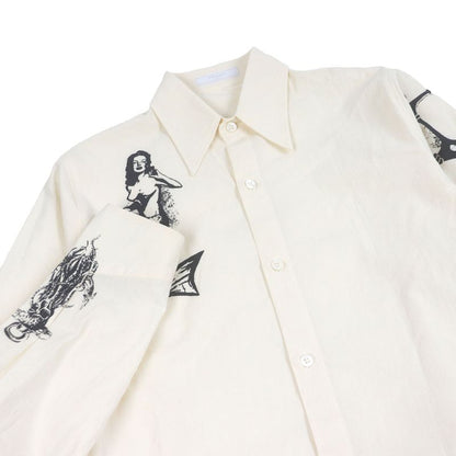 Prada 22SS Sc568 100% Cotton Tattoo Print Long Sleeve Long Sleeve Shirt Ivory