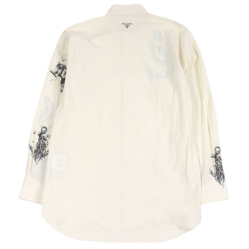 Prada 22SS Sc568 100% Cotton Tattoo Print Long Sleeve Long Sleeve Shirt Ivory