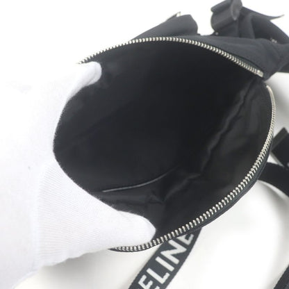 Celine 19868 Nylon Trekking Belt Bag Logo Print Body Bag Waist Pouch Black With